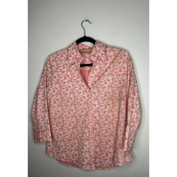 Eddie Bauer Floral Orange Wrinkle Resistant Button Front Shirt Blouse Si… - Picture 1 of 9